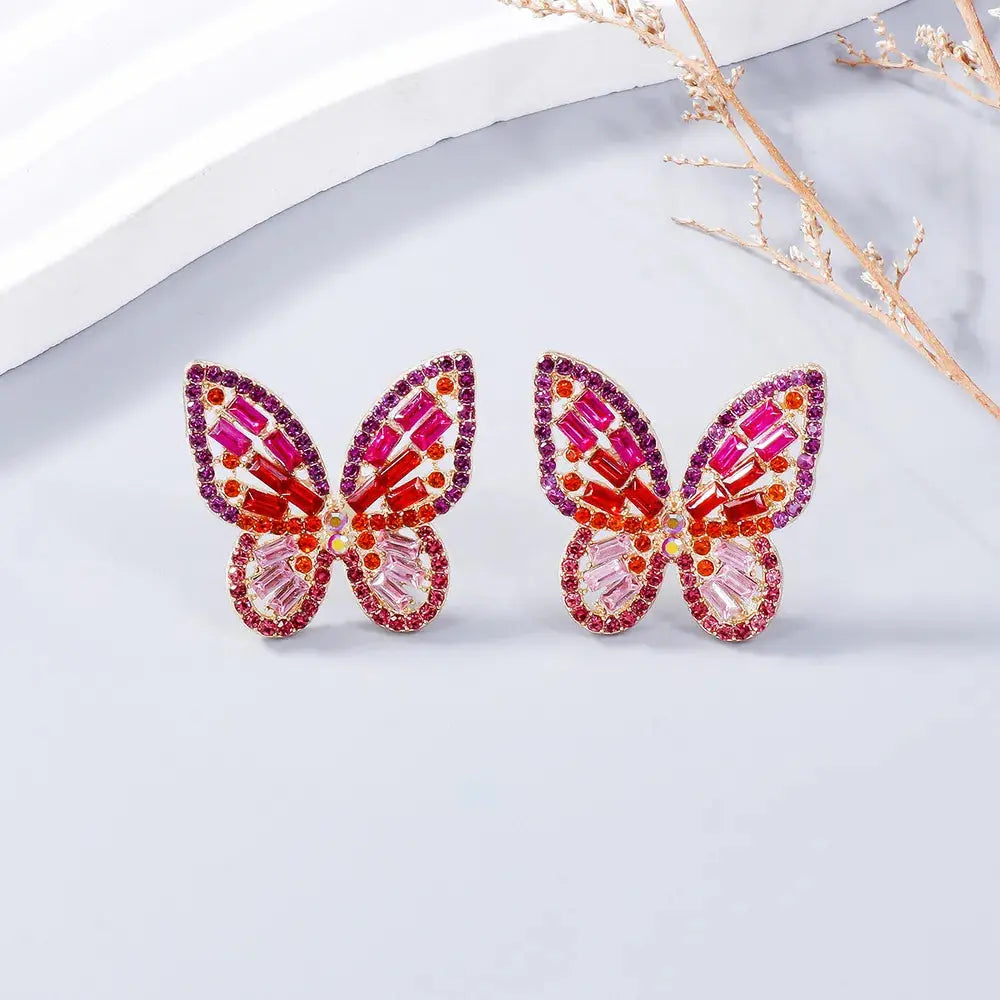 Alloy Inlaid Rhinestone Butterfly Earrings eprolo