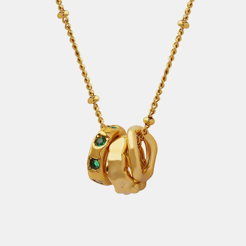 Fashion OL Titanium Steel Pendant Inlaid with Zircon Accessories Versatile Three Ring Buckle Necklace for Women eprolo