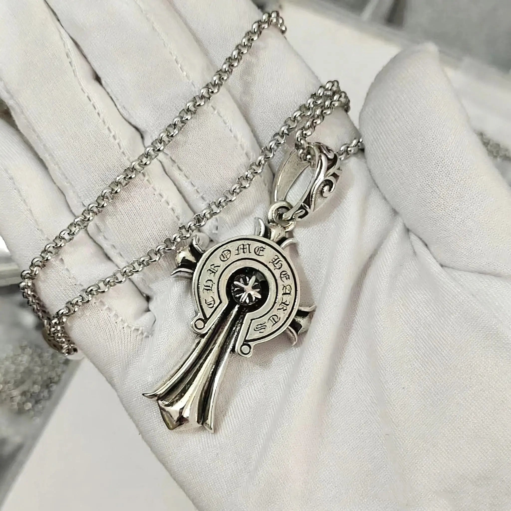 Cross necklace hexagonal star sword boat anchor pendant paired with letter flame pearl chain ﻿ eprolo