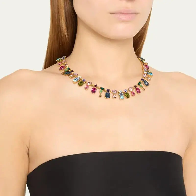 Oscar Live Cross-border Colorful Crystal Dopamine Color-blocked Luxe Small-batch Design Elegant High-end Clavicle Necklace eprolo