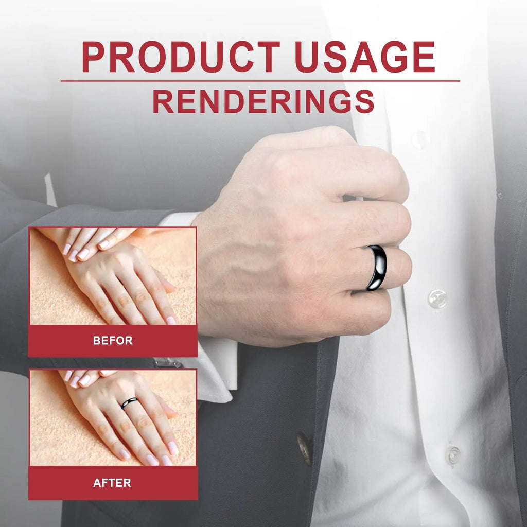 HOEXE Obsidian Ring, Stainless Steel Ring For Men And Women Smooth Fashion Simple Boutique Hand Accessories