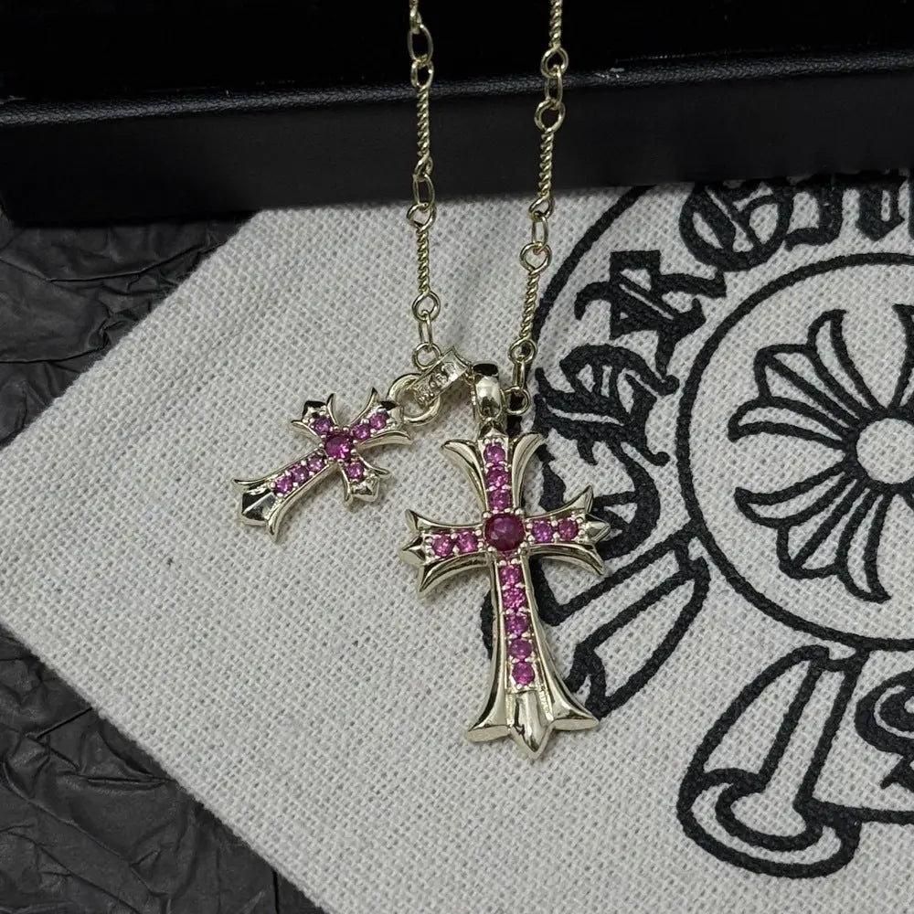 Vintage colored diamond double cross pendant necklace eprolo