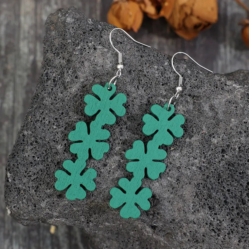 Lucky Clover Wooden Dangle Earrings eprolo