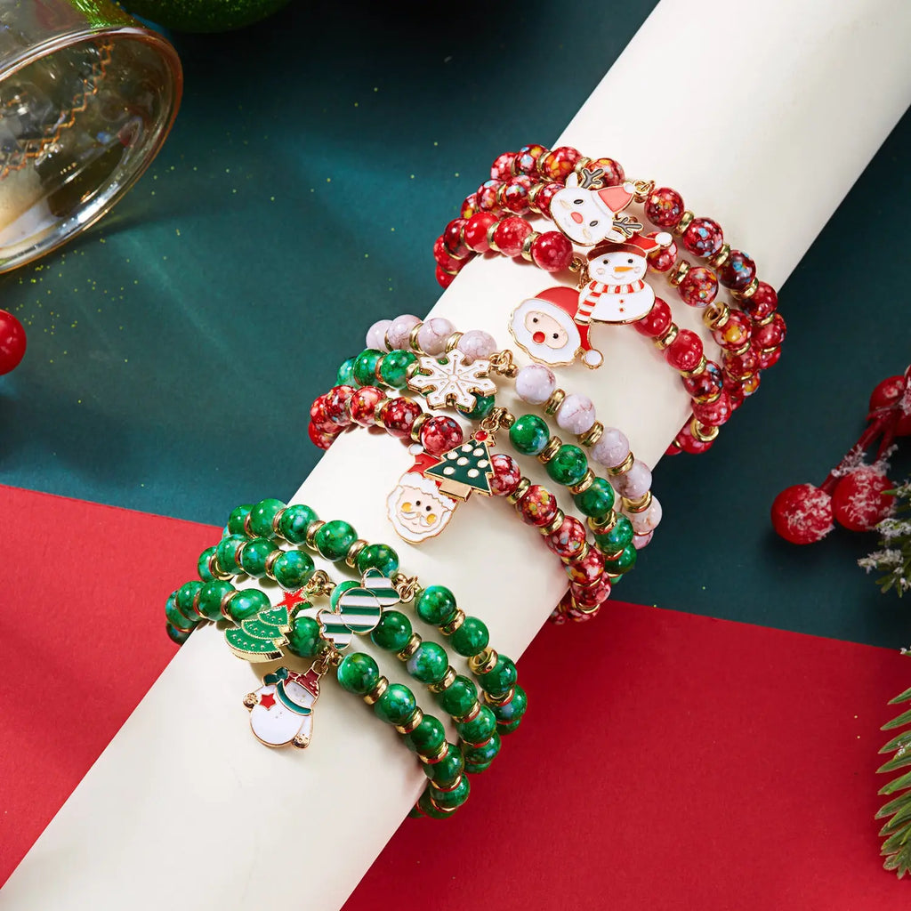 Creative Colorful Santa Claus Snowman Reindeer Beaded Stackable Bracelet Fashion Gift eprolo