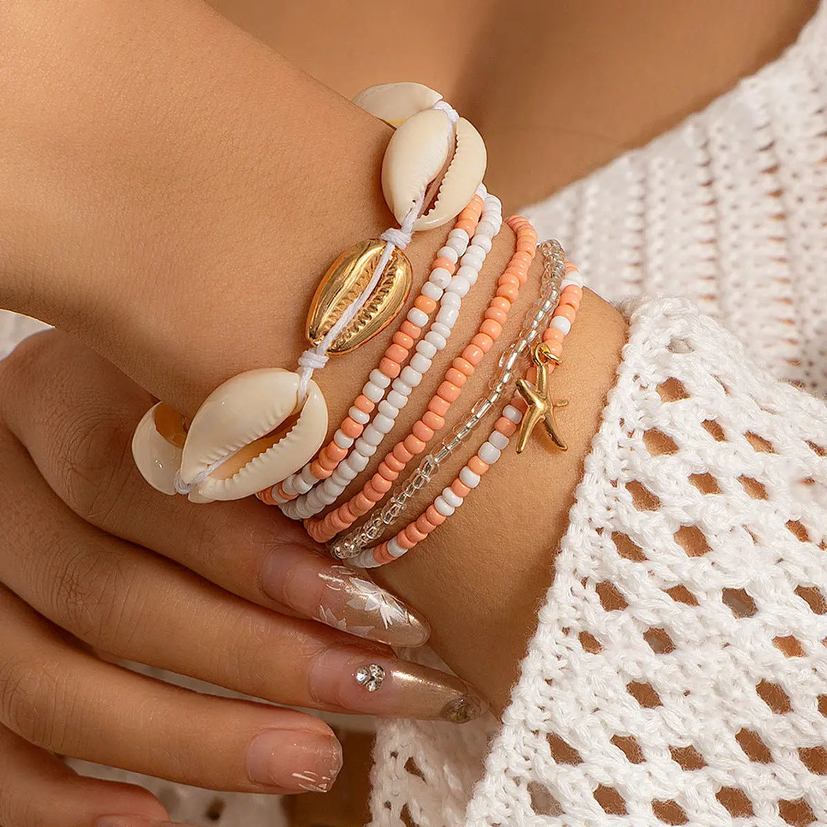 Bohemian vacation style shell rice bead bracelet Bracelet beach starfish bead set for women eprolo
