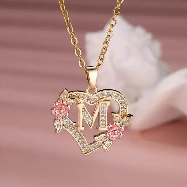 Cute Female A-Z Letter Pendant Necklace Vintage Yellow Gold Color Wedding Jewelry Gift For Women eprolo