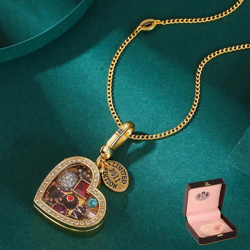 Enamel glazed chocolate gemstone transparent heart-shaped box with an openable pendant and box eprolo