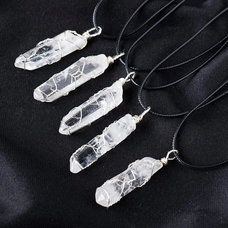White crystal winding necklace, crystal raw stone, single crystal hexagonal pillar, winding pendant eprolo