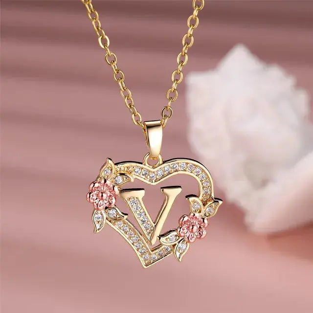Cute Female A-Z Letter Pendant Necklace Vintage Yellow Gold Color Wedding Jewelry Gift For Women eprolo