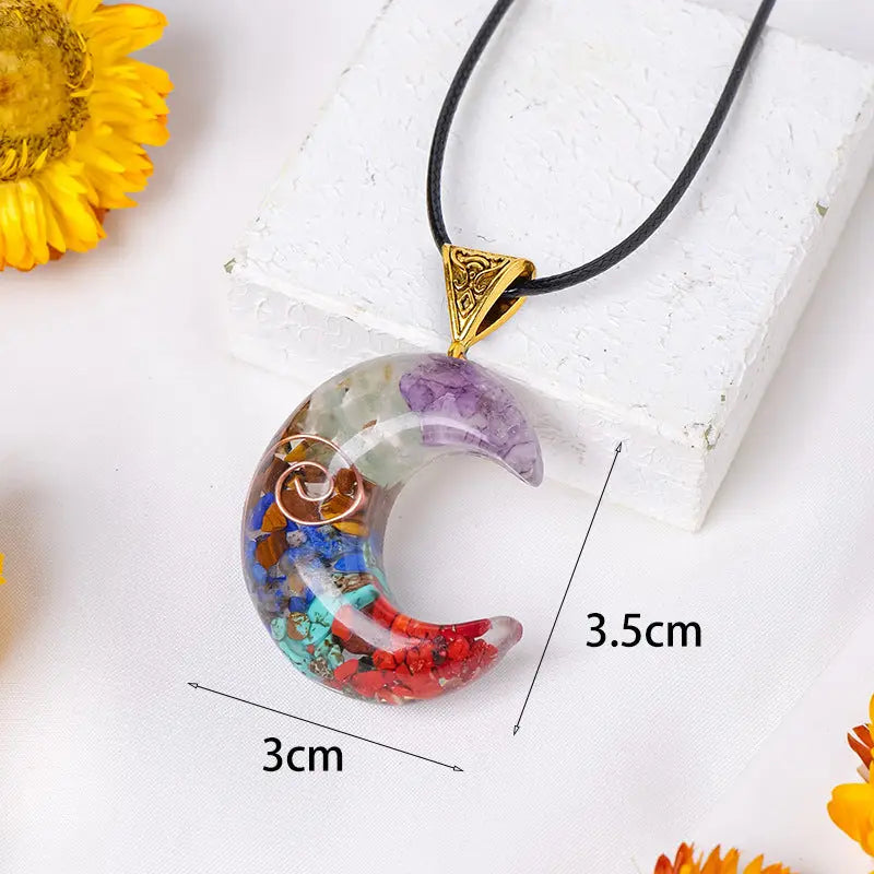 Rainbow Stone Orgone Pendant Dropping Resin Crystal Half Gemstone Necklace Jewelry eprolo