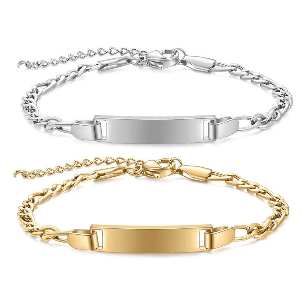 Customizable children's smooth strip stainless steel curved bracelet with adjustable 16+4cm eprolo