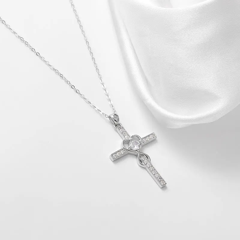 Creative 925 sterling silver heart-shaped cross necklace with fashionable simple and versatile accessories eprolo