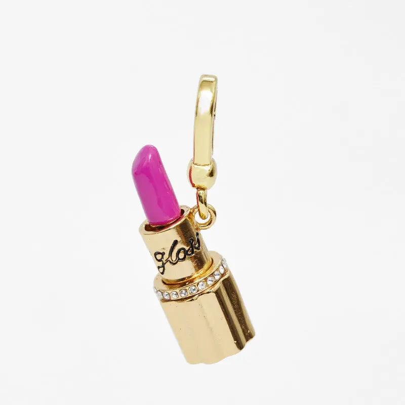 Enamel glazed diamond studded metal letters Barbie pink lipstick rotatable pendant necklace eprolo