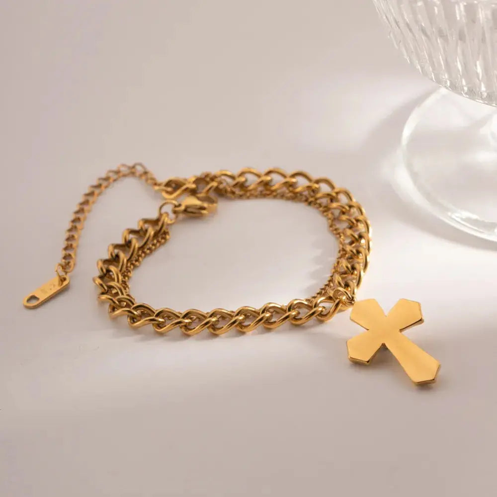 Stainless Steel Imitation Gemstone Cross Shape Pendant Bracelet eprolo