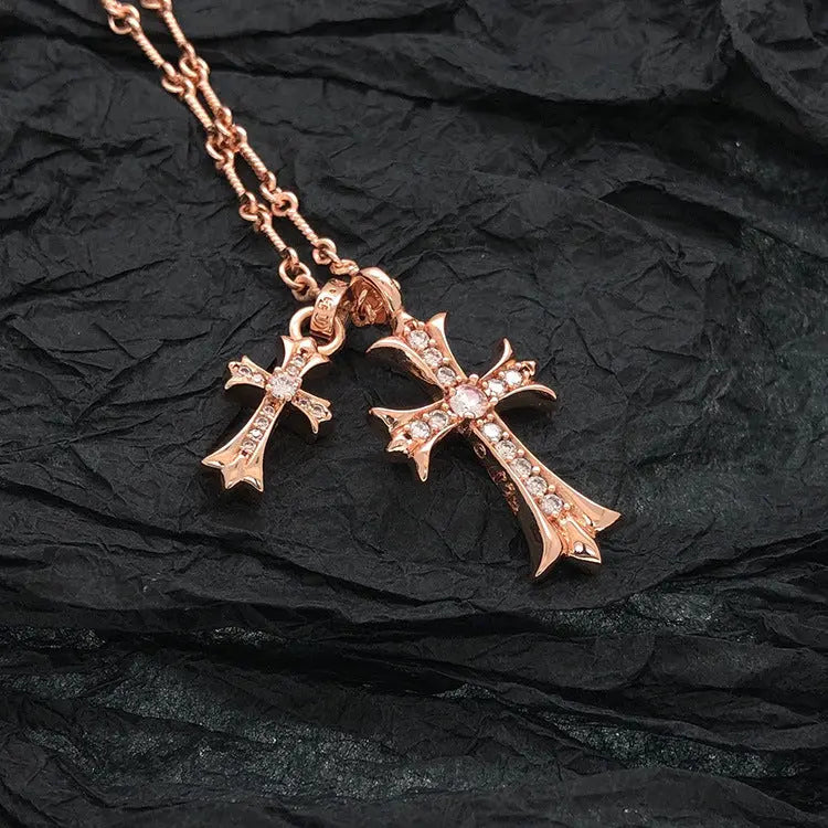 Vintage colored diamond double cross pendant necklace eprolo