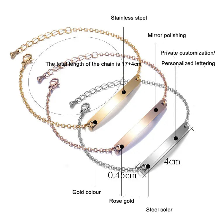 Stainless steel personalized engraved three color curved bracelet simple and personalized women's bracelet eprolo